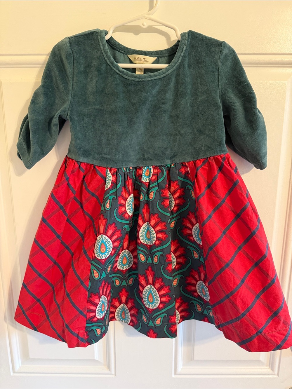 Matilda Jane Teal Velvet Top with Red & Teal Floral Skirt Girls Dress (4)